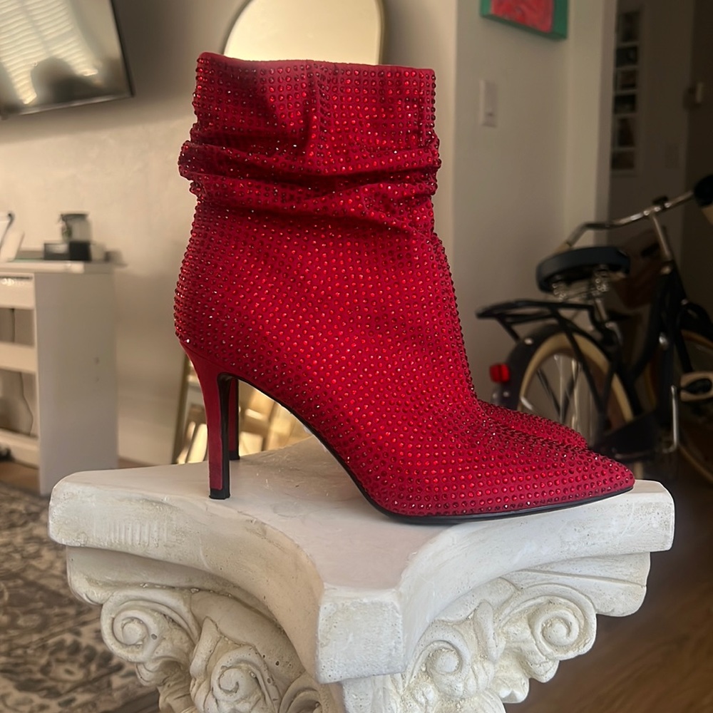 Nine West Red Rhinestone Heeled Ankle Boots